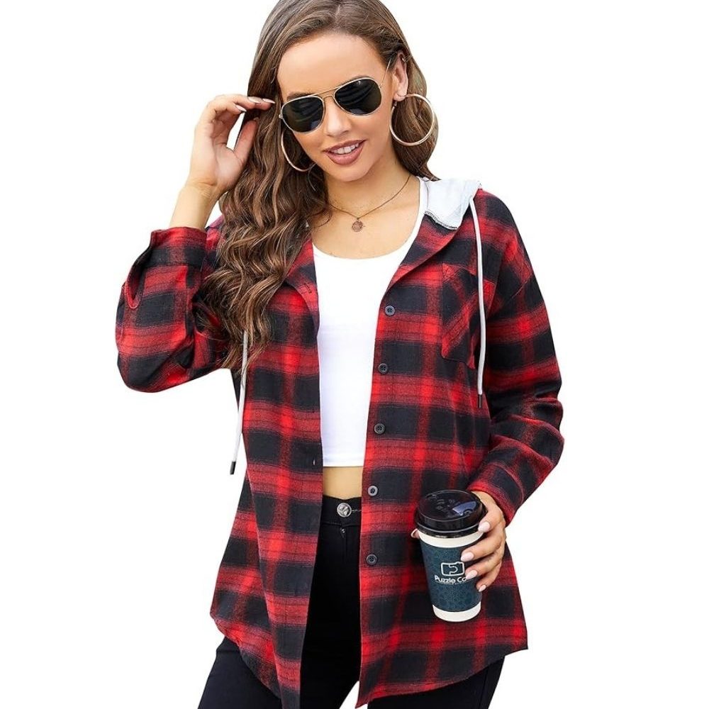 Check Flannel Hoodie Jacket