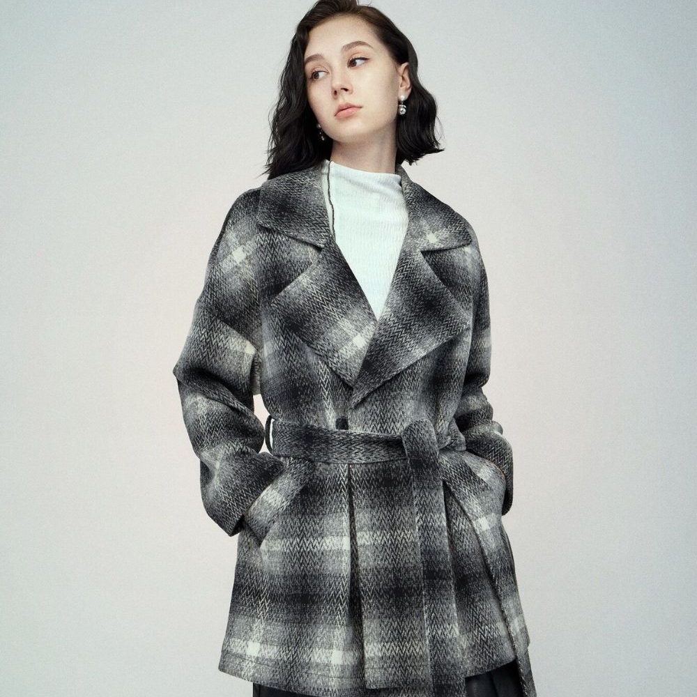 Gray Flannel Check Double-breasted Trench Coat